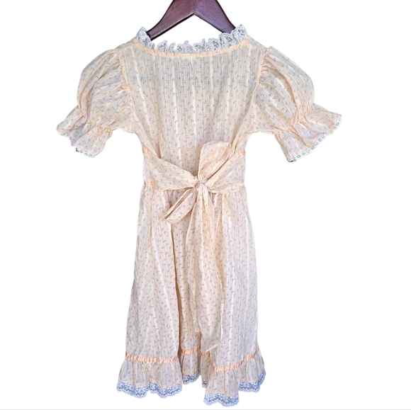 Vintage Girls Prairie Cottagecore Dress Lace Floral Gauze - Picture 3 of 9